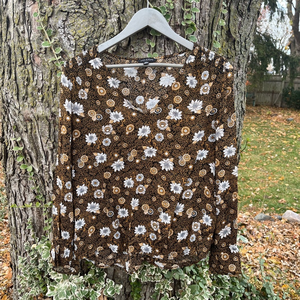 Lucky Brand Black and Gold Floral Top